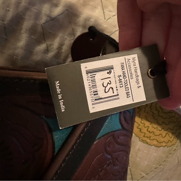 Elegant Brown and Teal Leather Bag, brand new, never used. - Picture 9 of 12